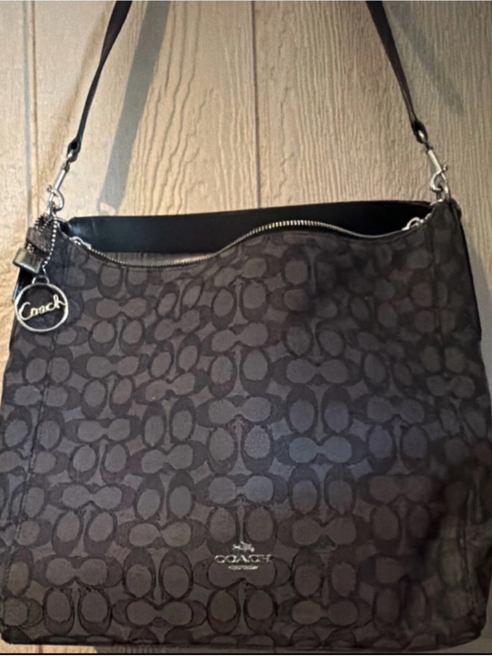 Coach Black Signature Jacquard Hobo Shoulder Bag